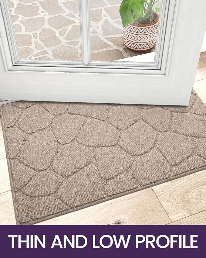 DEXI Front Door Entryway Mat Non Slip, 32x48 Washable Inside Entrance for House Floor Low Profile, Thin Entry Doormat Absorbent Dirt Trapper, Pebble Beige