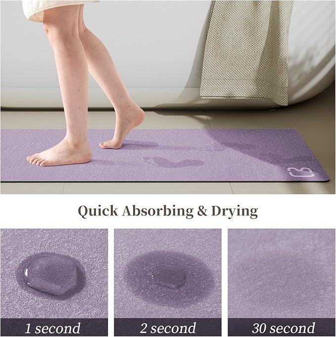 Diatomaceous Earth Bath Mat Rugs Quick Dry Super Absorbent Non Slip Rubber BottomThin Bathroom Mat Fit Under Door, Floor Rugs in Front of Bathtub,Shower Room,Sink,Washable, 15.7"x23.6", Lavender