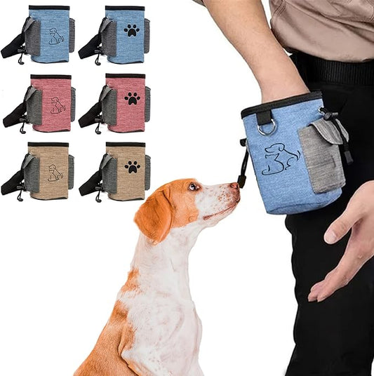 Belle Homie PetnBeyond Dog Treat Pouch Lightweight and Portable Pet Safe Treat Bag, Training Hands-Free Snack Bag with Built-in Poop Bag Dispenser, Capacity for 2 Cups - Great for Walking (Blue, Paw)