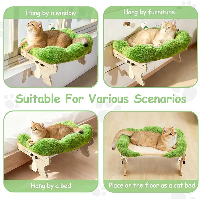 Woochpet cat Window Perch for Indoor Cats Large Window Hammock with Washable Cover Suitable for All Seasons cat Window Bed for Adults Cats and Kittens(Plant Green)