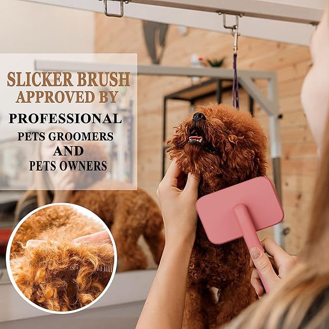Dog Brushes for Poodle,Doodle,Goldendoodle,Labradoodle Coats Best Slicker Brush for Dogs Thick Long Curly Hair Shedding,Detangles,Fluffy Grooming Soft Long Pin Slicker Brush Dematting.Wooden(Large)