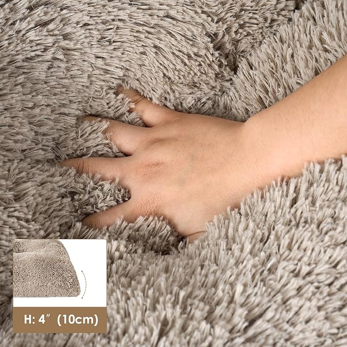 EHEYCIGA Fluffy Dog Crate Bed for Medium Dogs, Plush Faux Fur Pet Crate Pad, Calming Anti Anxiety Medium Pet Bed, Washable Soft Warm Dog Mat with Non-Slip Bottom, Taupe