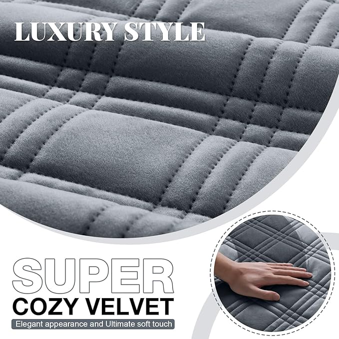 TAOCOCO 100% Waterproof Recliner Chair Cover, Recliner Covers for Recliner Chair with Pocket, Non Slip Reclining Chair Cover Furniture Protector for Kids, Pets(23.6'', Dark Grey-Velvet)
