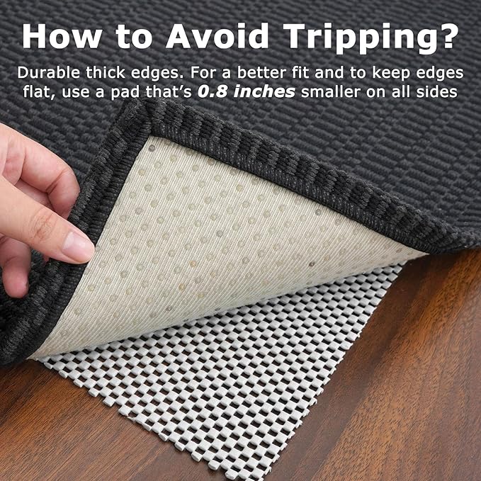 KOZYFLY Washable Runner Rug 2x8 Ft Runners for Hallway Rubber Backed Kitchen Runner Rugs Braided Cotton Entryway Runner Indoor, Carpet Runners for Hallway Entryway Bedroom, Black/Grey