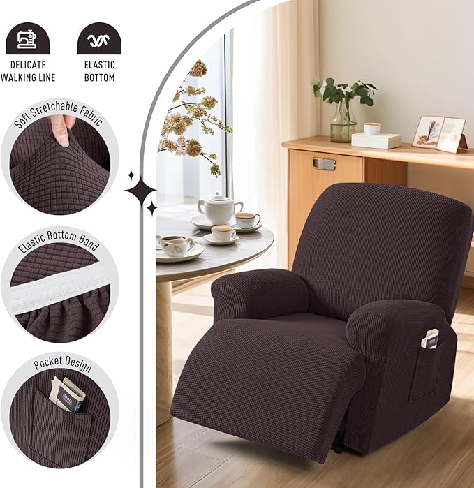TAOCOCO Oversized Recliner Chair Covers, 1 Seater Streach Recliner Covers Soft Couch Protector Furniture Protector Covers with Elastic Chair Cover Jacquard Pattern (Chocolate)