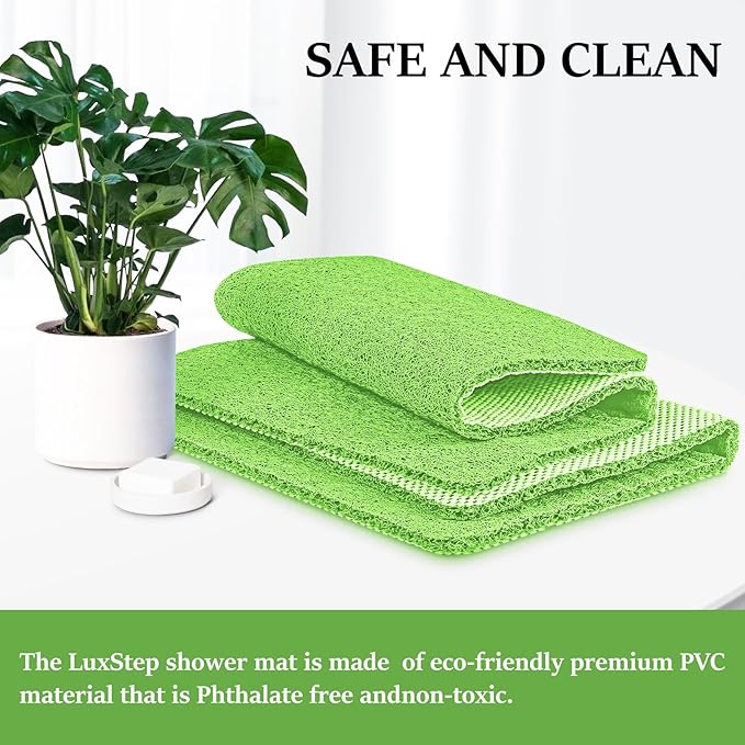 LuxStep Shower Mat Bathtub Mat,36x16 inch, Non-Slip Bath Mat with Drain, Quick Drying PVC Loofah Bathmat for Tub,Shower,Bathroom (Grass Green)