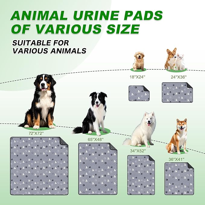 Washable Pee Pads for Dogs, 4 Pack Absorbent Reusable Training Dog Pads Pet Puppy Pads, Non-Slip Potty Pads for Whelping, Playpen, Crate, Bed, Grey 18"x24"