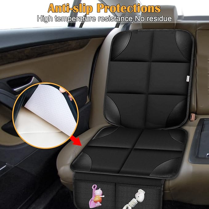 Meolsaek Car Seat Protector for Child Car Seat, Durable 600D Fabric Waterproof Car Seat Cover with Thick Pad Non-Slip Backing (No Imprints) (1 pc -Black)