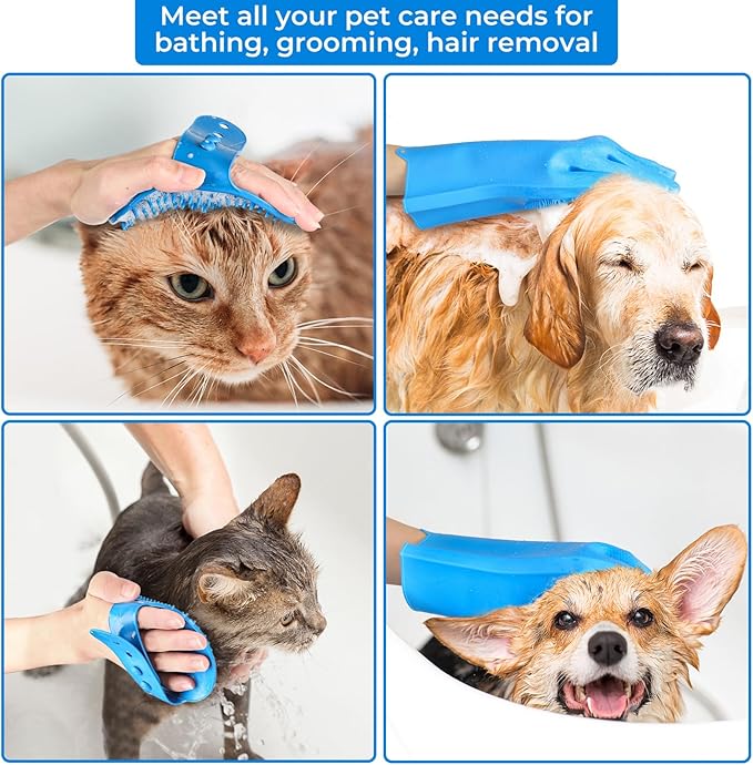 IDQQUQQ 2PCS Dog Washing Gloves and Dog Bath Brush, 2-in-1 pet Shower Set | Suitable for Dogs, Cats, Bath Massage, and pet Grooming