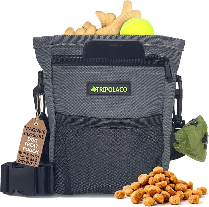 Magnetic Dog Treat Pouch - Large Treat Pouches for Pet Training with Multiple Pockets, Poop Bag Dispenser & Phone Holder, 3 Wear Styles, Ideal Dog Treat Bag for Training & Walks