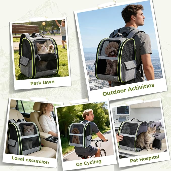 Lekereise Cat Backpack Carriers, Dog Carrier Backpacks with Breathable Mesh for Small Medium Cats Dogs Puppy Up to 18 Lbs, Pet Foldable Carrying Backpack Ventilated for Travel Hiking Collapsible