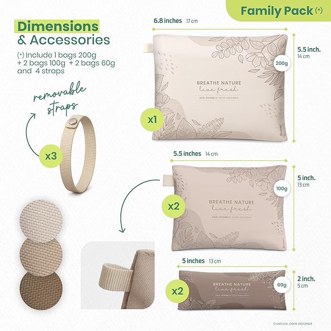 Roonin Activated Charcoal Odor Absorber For Home - Shoe Deodorizer Insert - Closet Freshener Odor Eliminator - Shoe Odor Elimination - Air Purifier For Car (5-pack)