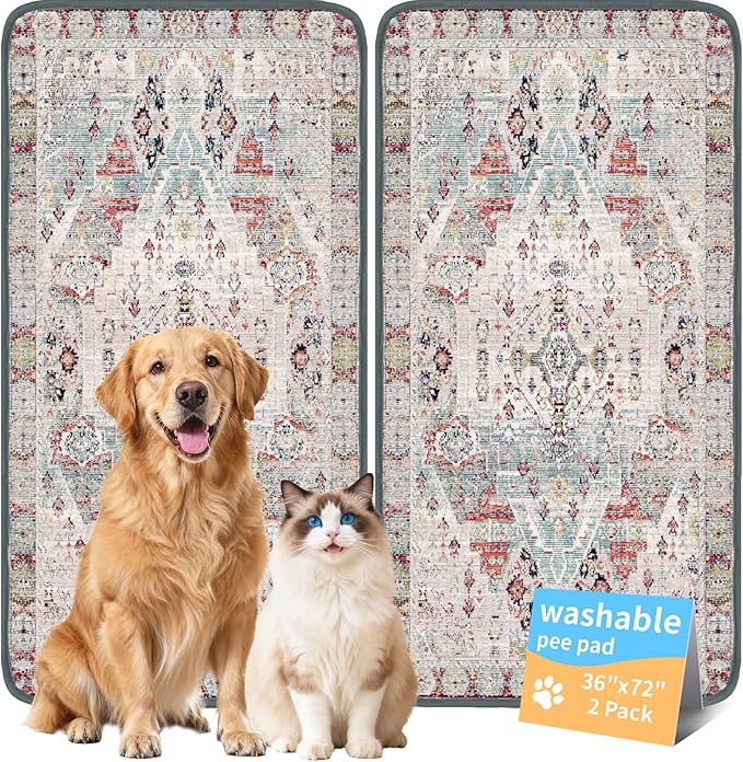 Dog Pee Pads Training Pads Upgrade Triple Thickness All-Purpose Super Absorbent & Leak-Proof, Quick Dry and Leak-Proof and Odor Control (Blue/White/Multi, 36" x72"x2PCS)