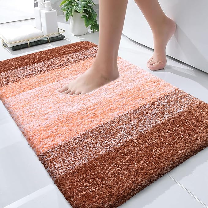 OLANLY Bathroom Runner Rugs 54x24, Extra Soft Absorbent Microfiber Bath Rugs, Rubber Backing, Quick Dry, Machine Washable Bath Mats for Bathroom Floor, Tub and Shower, Home Decor Accessories, Orange