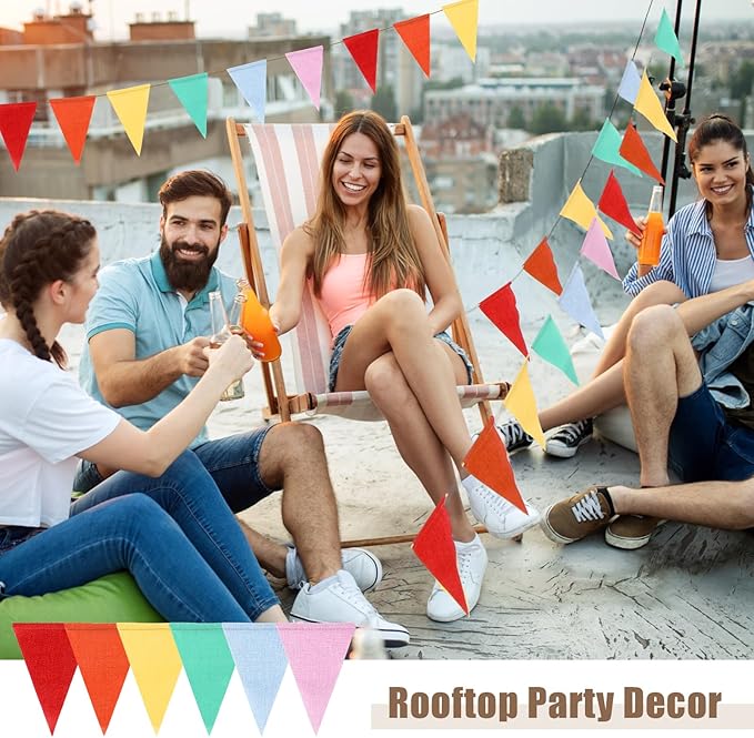 HESTYA 42 Pieces Colorful Pennant Banner Flag Multicolor Bunting Triangle Banner Pastel Pennants for Birthdays Easter School Carnival Garland Outdoor Events Party Hanging Decorations(Rainbow)