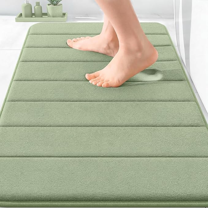 OLANLY Memory Foam Bath Mat 30x20, Super Soft Absorbent Bathroom Rugs, Quick Dry, Machine Washable Shower Floor Rugs, Bathmat Carpet, Bathroom Home Decor Accessories, Sage Green