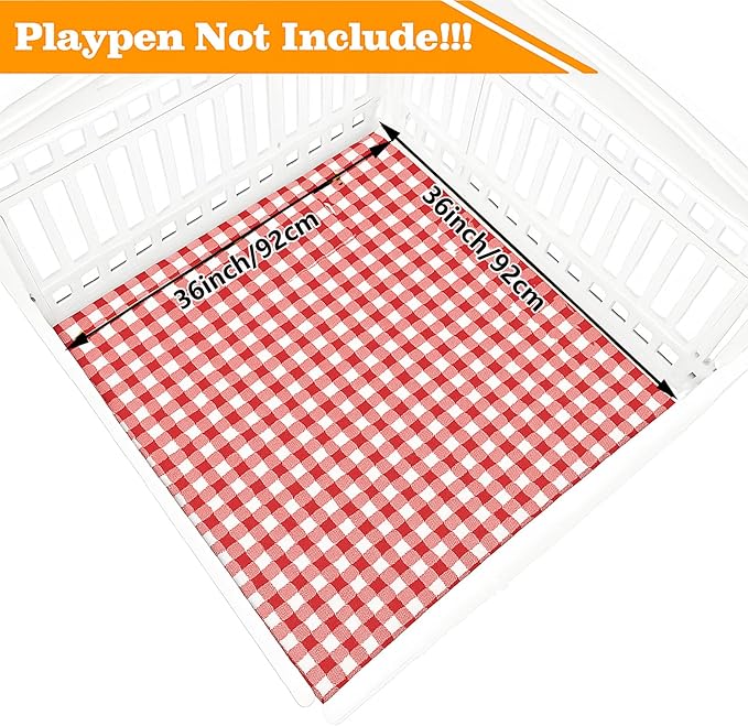 Dog Playpen Bottom Pad Fits for 36 Inch 4 Panels Exercise Pet Playpen, Dog Crate Pad Puppy, Hoop and Loop Design (Note: Playpen Not Included). (RedCheck)