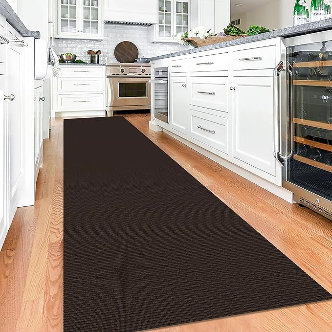 KOZYFLY Washable Runner Rug 3x12 ft Hallway Kitchen Runner Rugs with Rubber Backing Bobo Non Slip Entryway Runner Indoor, Long Carpet Runners for Hall Kitchen Entryway, Dark Coffee/Brown