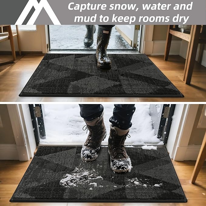 COSY HOMEER Entryway Rugs Doormat 24"x36", Non-Slip Absorbent Polyester, Washable Rugs for Front Door, Dirty Paws & High Traffic Areas, Dark Gray