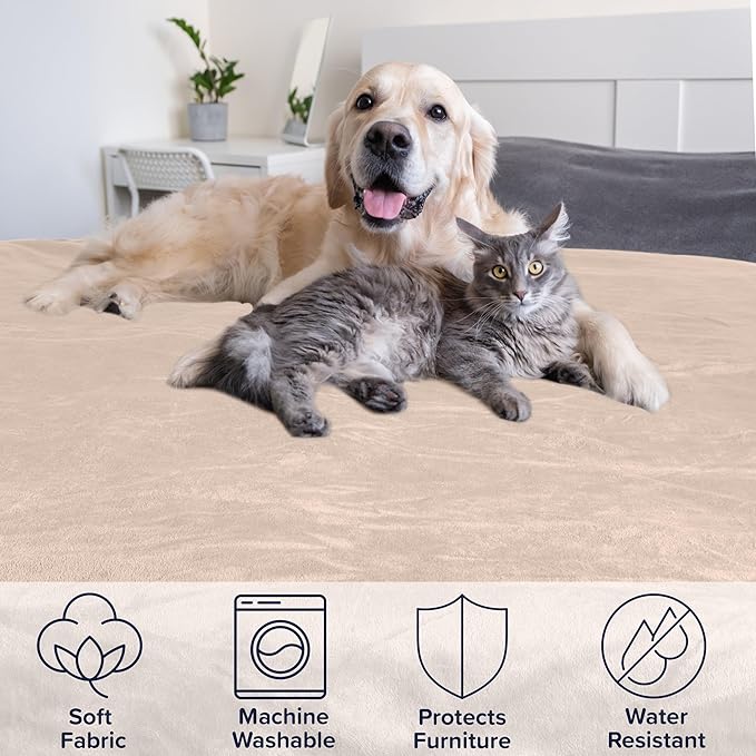 PETMAKER Dog Blanket - 80x100in Reversible Sherpa Blanket - Throw Blankets for Bed, Couch, Crate, or Car - Machine Washable Puppy Essentials (Tan)