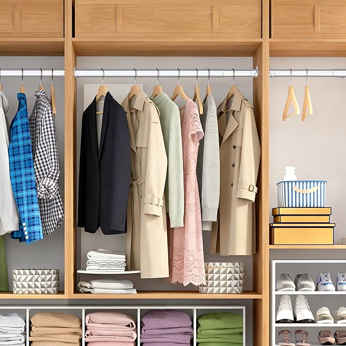 Premium Oval Closet Rod for Hanging Clothes 51"-70"- Heavy Duty, Length Adjustable, No-cut