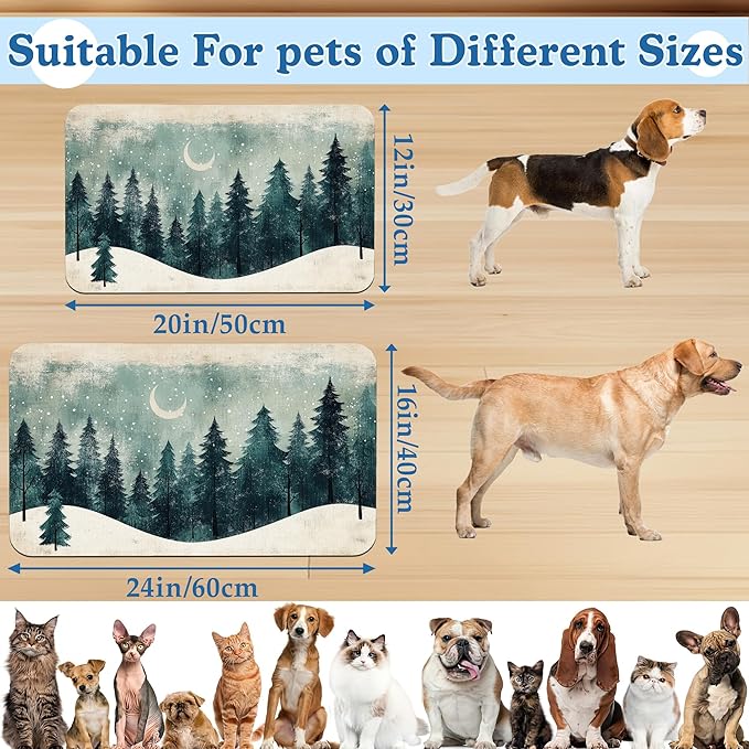 Mysty Winter Fores Pet Feeding Mat–Christmas Stocking Quick Dry Absorbent Dog Cat Food Mat, Non Slip Waterproof Bowl Placemat for Messy Eaters, Pet Accessories for Floors 16"x24"