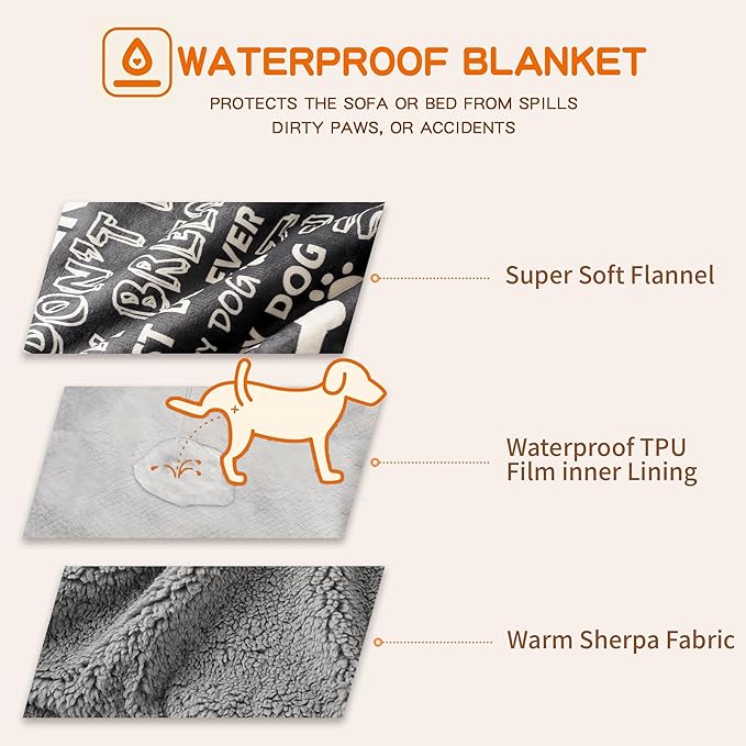 CAPT.SNOOZE Waterproof Dog Blankets Pet Blanket, 30"x40" Cat Blanket for Indoor Cats, Soft Fluffy Sofa Car Bed Protector, Reversible Sherpa Fleece Puppy Blanket for Small Medium Dogs(Letters)