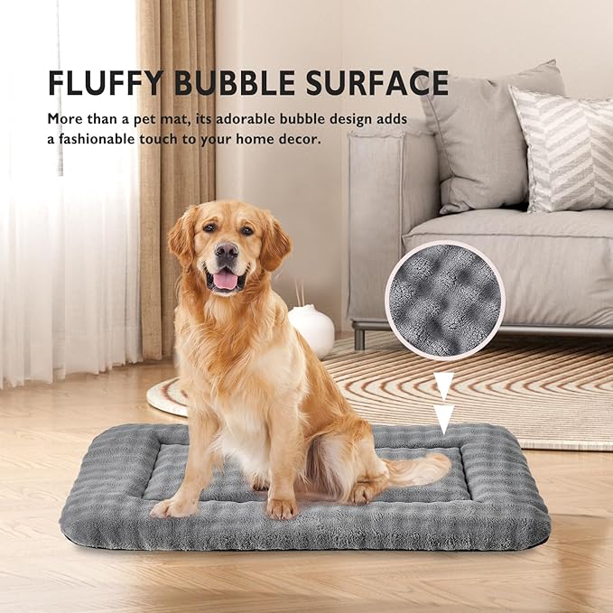Dog Bed Mat Crate Pad for Large Dogs, Washable Soft Pet Sleeping Mat Kennel Pad with 3D Bubble Pattern, Grey, 42"x 28"