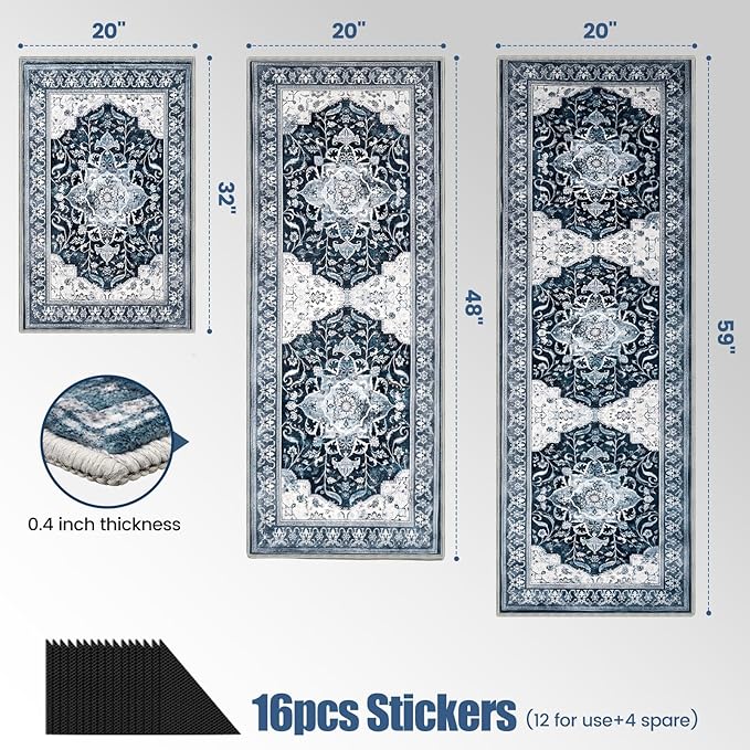 Kitchen Rug Set 3Pcs, Boho Rug Sets Non Slip Washable for Floor Thick Farmhouse Kitchen Decor Runner Rugs for Kitchen, Entryway, Laundry, Hallways 20''x32''+20''x48''+20''x59''
