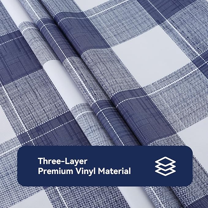 Romanstile Rectangle Vinyl Tablecloth, 100% Waterproof Oil-Proof Checkered Plastic Table Cloth, Heavy Duty Wipeable Table Covers for Dining, Camping, Picnic, Outdoor - 54 x 78 Inch, Blue Checkered
