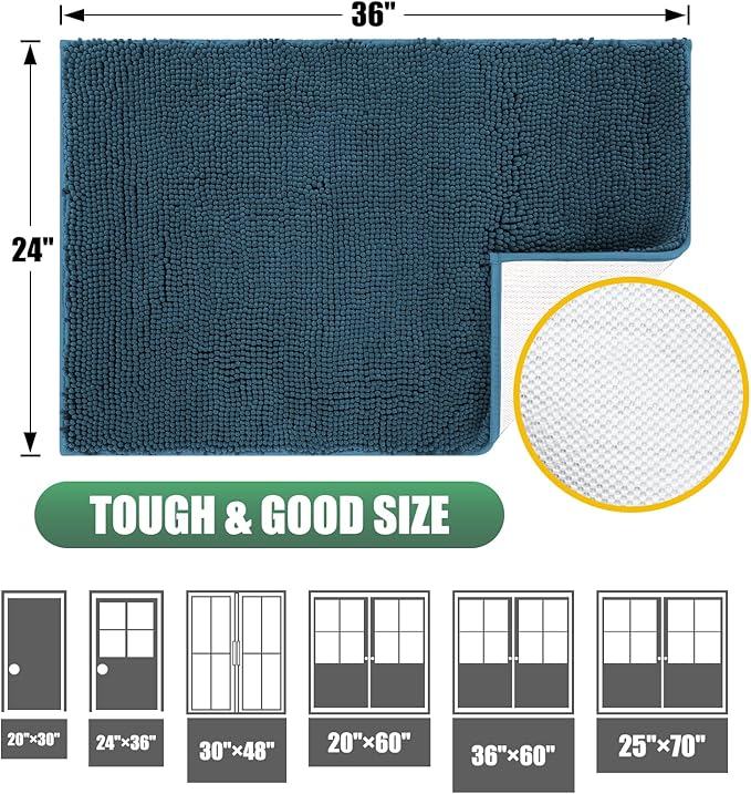 IM HOME Chenille Absorbent Outdoor Doormat 36" x 24", Washable Muddy Door Mats for Dog Non Slip Indoor Doormat Dog Mat for Muddy Paw Front Inside Doormats for Entryway Atlantic Blue