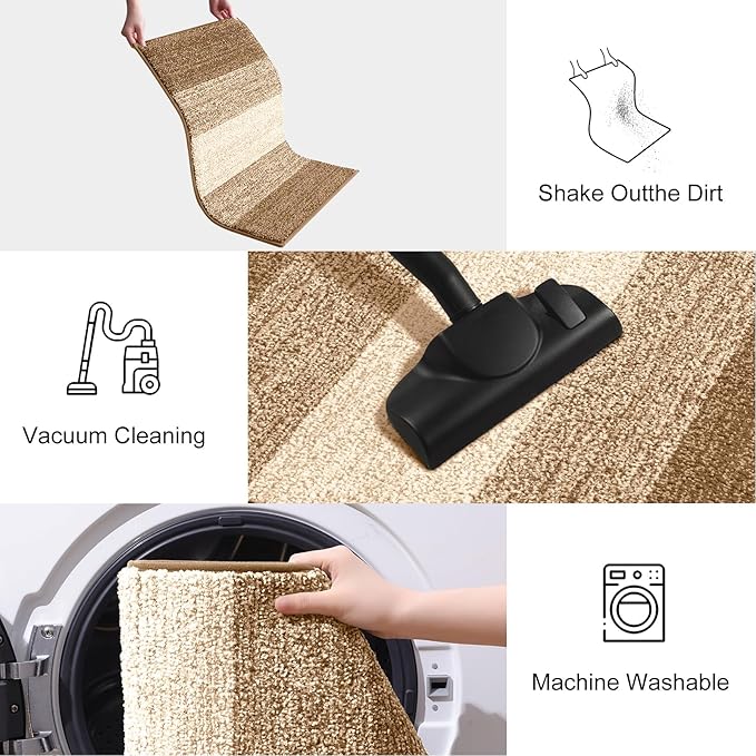 Smiry Dog Door Mat for Muddy Paws, Absorbs Moisture and Dirt, Low-Profile Entryway Mat with Non-Slip Backing, Entry Indoor Outdoor Doormat for Inside Floor (48x32 Inches, Camel, Striped)