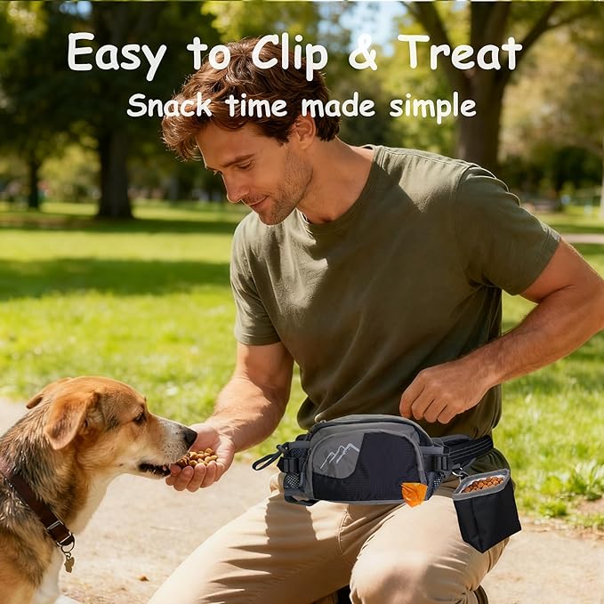 Dog Walking Fanny Pack with Removable Treat Pouch & 2 Retractable Water Bottle Holders, No Spill Magenetic Clasp - Hands-Free Pouches Training Waist Bag for Dog Owners, Poop Bag Dispenser