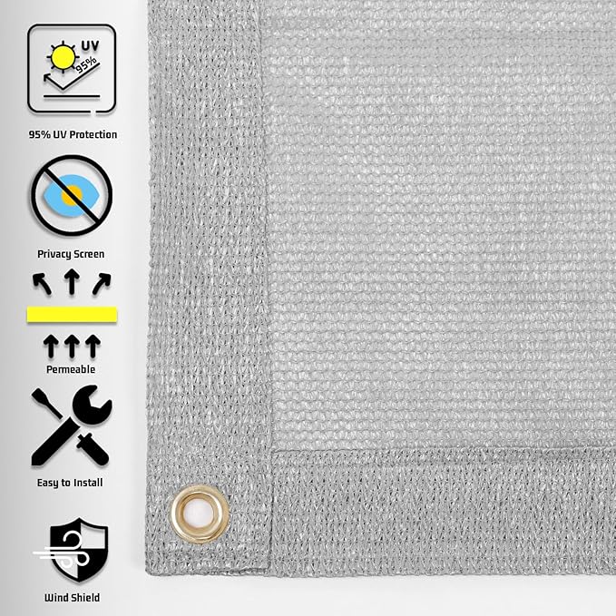 SUNNY GUARD Shade Cloth Custom Size 11x17 FT Sun Shade Screen Fabric Shade Cover Tarp with Grommets for Pergola Backyard Garden, Light Grey(We Customized)