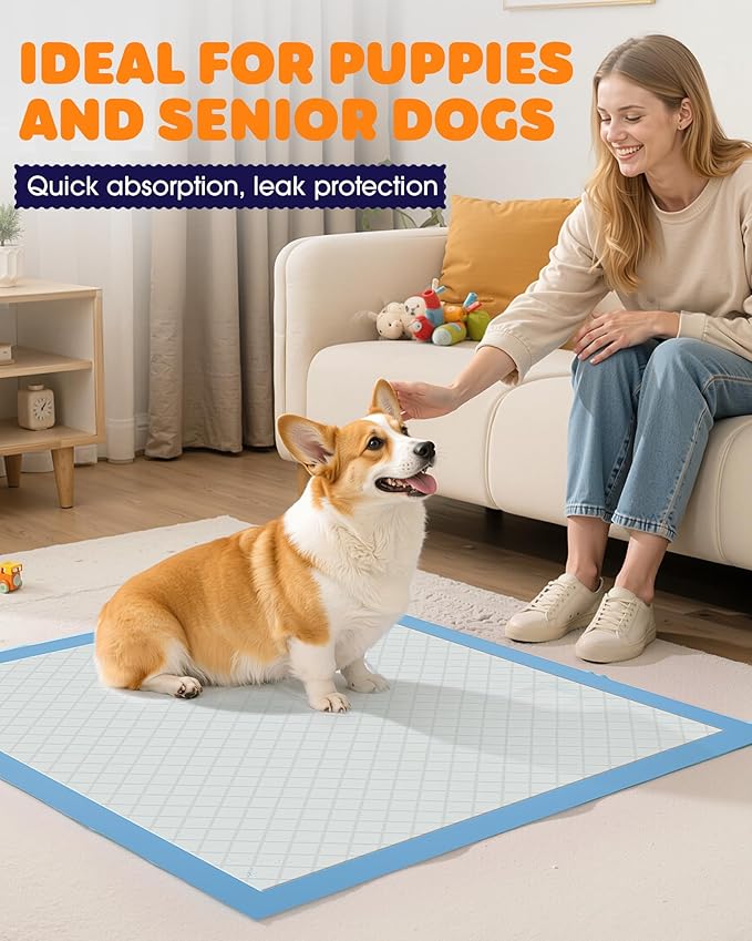 Powools Puppy Pads - Super Absorbent & Spill-Proof Pee Pads for Dogs with 6-Layer Material, Quick-Dry Potty Pads for Floors, Furniture, Vehicle, 34" × 28", 100 Packs