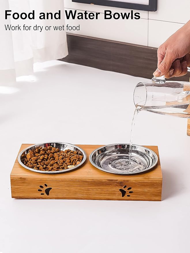 VENTION Medium Shallow Cat Food Bowls, Outer Dia. 7.3 in Whisker Fatigue Cat Bowl, Stainless Steel Cat Food Dish for Indoor Cats, Set of 2 Replacement Cat Bowls for Raised Station(20.3 Fl.oz)