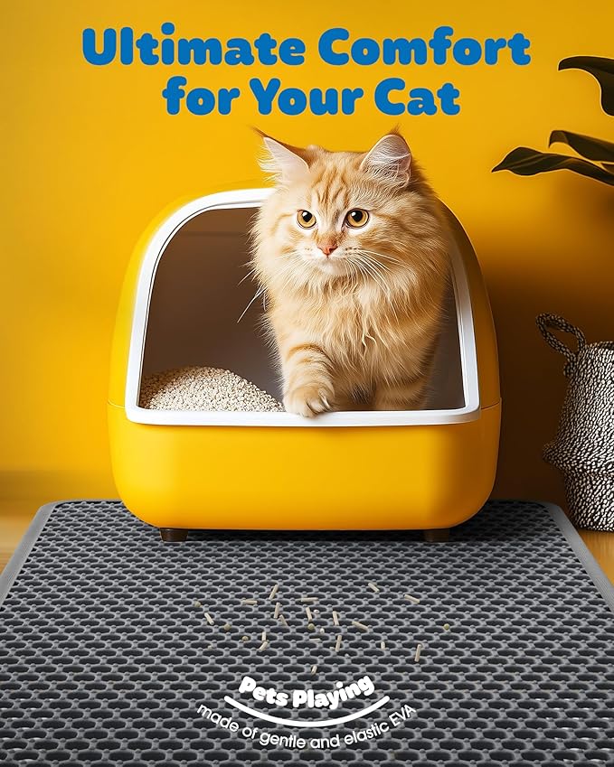 35" x 30" Cat Litter Mats (2-Pack) - Ultra-Large Litter Box Mats with Double Layers, Urine-Proof and Non-Slip Litter Trapping Mats, Easy to Clean Kitty Litter Mats for Floor, Scatter Control, Grey