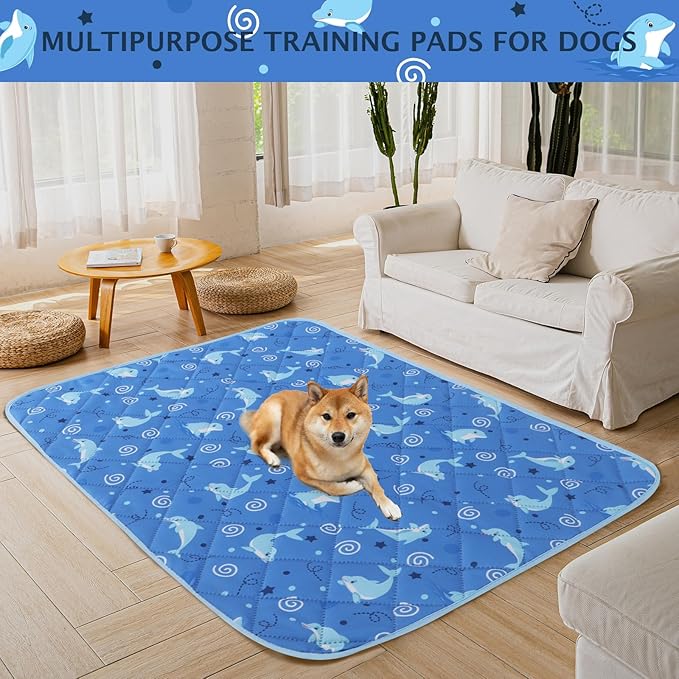 IEUUMLER Washable Pee Pads for Dogs, 1 Pack Non-Slip & Waterproof Pack Whelping Pad, Reusable Washable Puppy Potty Training Pad with Fast Absorbent for Playpen EU007 (Dolphin, 48"X48"-1pcs)