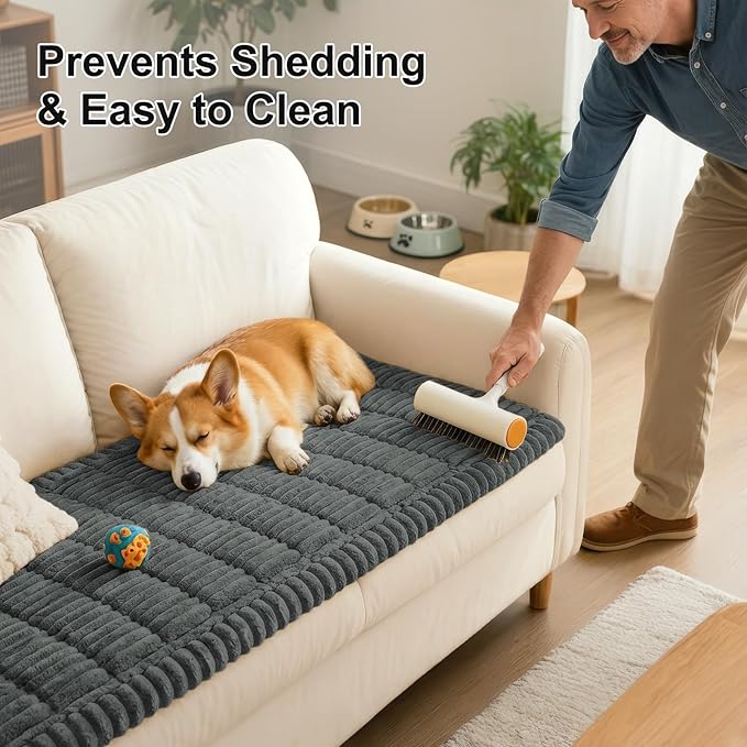 Smiry Couch Cover for Dogs, Non Slip Washable Sofa Protector for Pets, Soft Furniture Cover for Pet, Stylish Sofa Covers, Cozy Protect Against Fur, Dirt & Everyday Messes (Dark Grey, 35.4" x 95")
