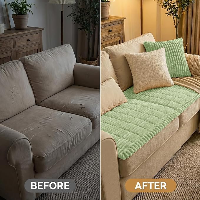 Smiry Couch Cover for Dogs Washable, Non Slip Fuzzy Pet Couch Covers for 3 Cushion Sofa Pet Friendly, Thick Soft Sofa Slipcovers Cushion Protector (Green, 27.6" x 59")