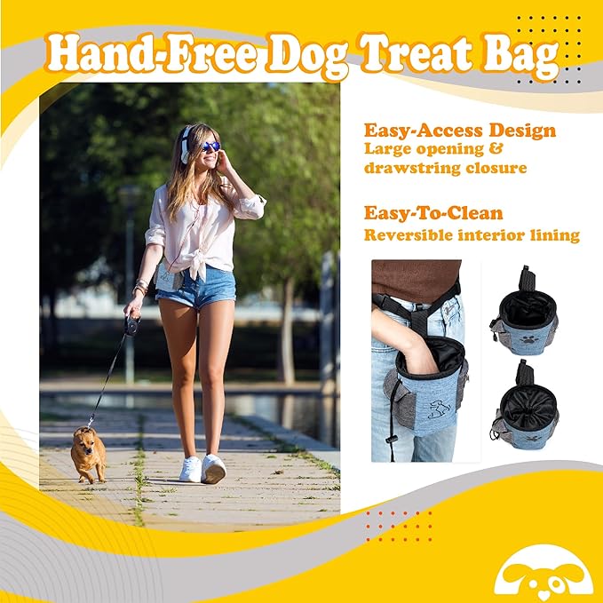 Belle Homie PetnBeyond Dog Treat Pouch Lightweight and Portable Pet Safe Treat Bag, Training Hands-Free Snack Bag with Built-in Poop Bag Dispenser, Capacity for 2 Cups - Great for Walking (Blue, Paw)