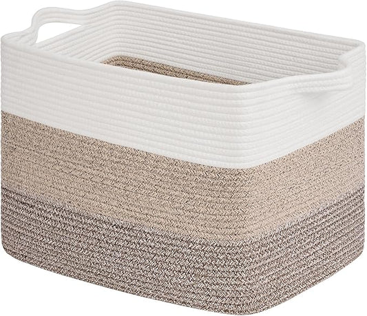 Goodpick Large Storage Basket, 18"x14"x12" Cotton Rope Organizer for Blankets, Toy Baskets Storage Kids, Rectangle Woven Basket for Living Room, Bedroom, Gradient Brown