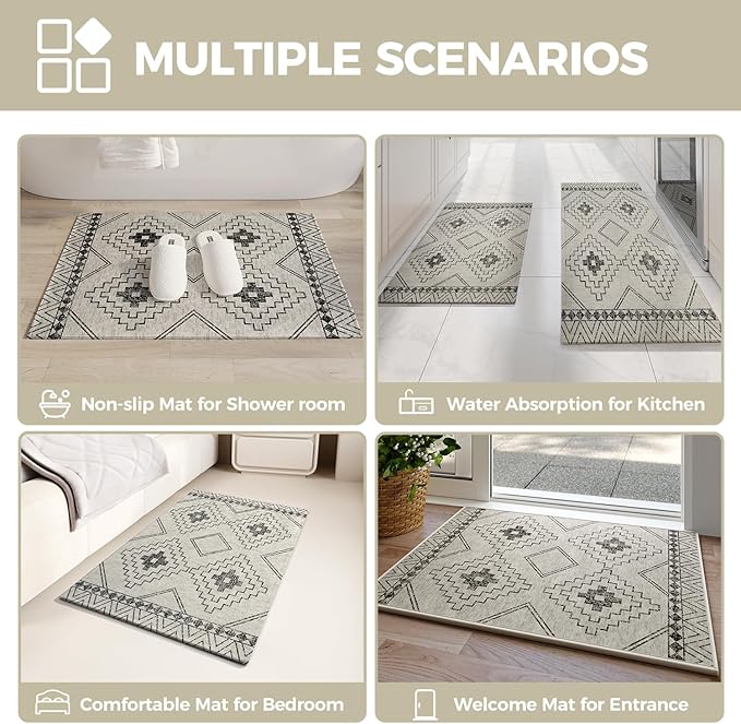 YDKGL Indoor Door Mat 20"x31",Beige Door Mats Indoor Entrance Dirt Resistant & Absorbent, Non-Slip Rubber Backing Front Door Mats,Washable Low-Profile Doormat for Entryway, Inside Home Entrance