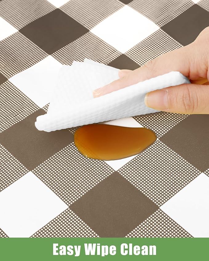 Smiry 12 Packs Gingham Disposable Table Cloth, 54 x 108 Inch Waterproof Plastic Tablecloth, Rectangle Brown and White Checkered Table Covers for Picnic, Birthday, Party
