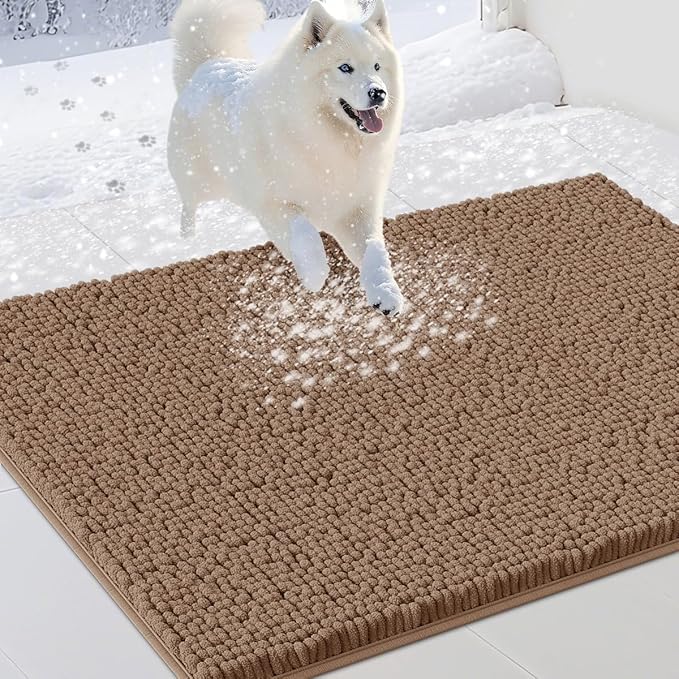 IM HOME Dog Door Mats for Muddy Paws, 36" X 24" Chenille Absorbent Doormat, Non Slip Heavy Dog Rugs for Muddy Paws, Soft Indoor Door Mat for Entryway, Mud Paw, Inside Floor, Camel
