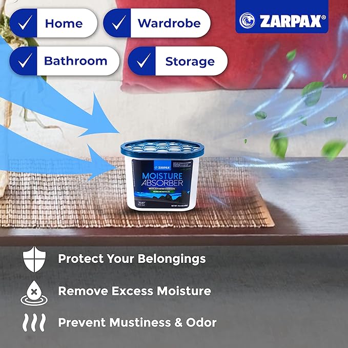 Moisture Absorber Activated Charcoal 10.5 oz/300g | Removes Moisture, Damp, Humidity & Odors | Odor Absorber | Moisture Trap for Bathroom, Closet, Kitchen & Small Spaces | Set of 6