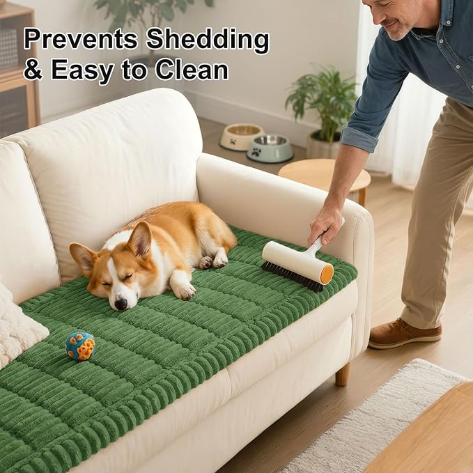 Smiry Couch Cover for Dogs, Non Slip Washable Sofa Protector for Pets, Soft Furniture Cover for Pet, Stylish Sofa Covers, Cozy Protect Against Fur, Dirt & Everyday Messes (Olive Green, 35.4" x 70.9")
