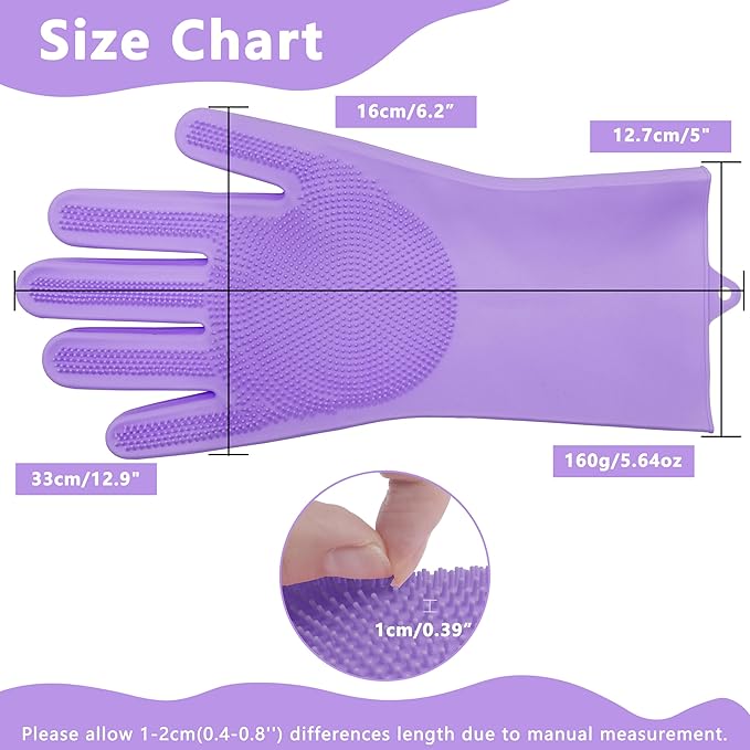 Maiiu Pet Grooming Gloves—Heat Resistant Dog Washing Gloves with High-Density Teeth, Dog Bath Scrubber with Enhanced Five Finger Design, Silicone Gloves for Dogs and Cats Bathing, Massage (Purple)