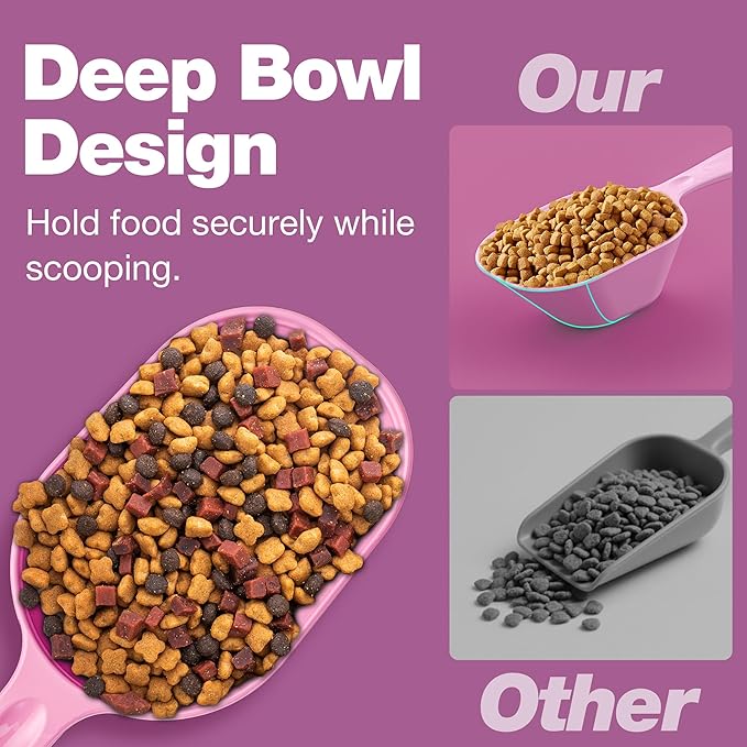 Fenenik Pet Food Scoop 2 Pack, Dog Cup Capacity Cat Food Scooper With Measuring Lines For Dog, Puppy and Cat Coffee Bean, Flour Scoop Purple