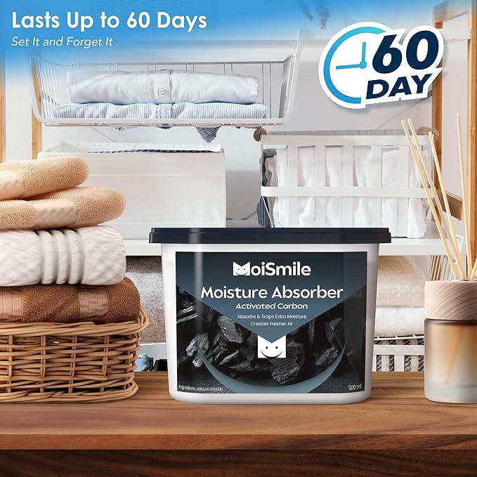 Moisture Absorbers 6 Pack, Activated Carbonfor Closet Dehumidifier Moisture Absorbers, 10.5 oz Refillable Humidity Absorber Boxes for Closet, Car ＆ Basement